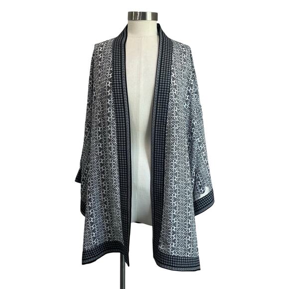 Max Studio Black White Printed Open Kimono Boho Layering Size 2X - Picture 1 of 7